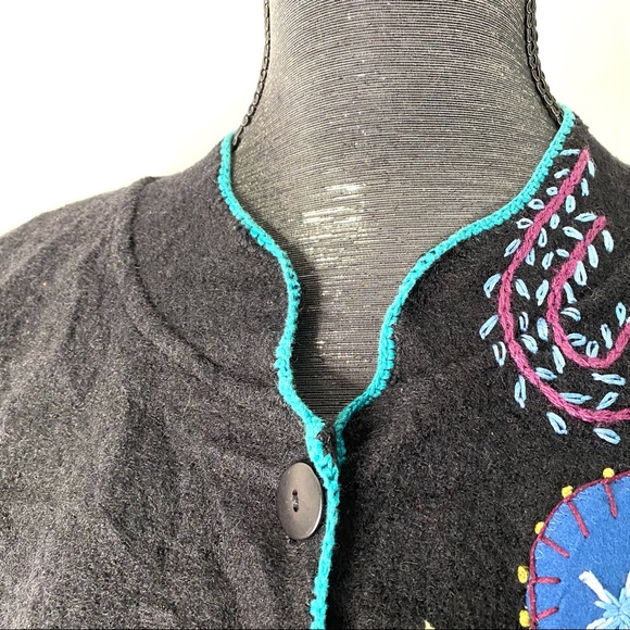 Norm Thompson Vintage Embroidered Wool Cardigan Sweater - Picture 5 of 15
